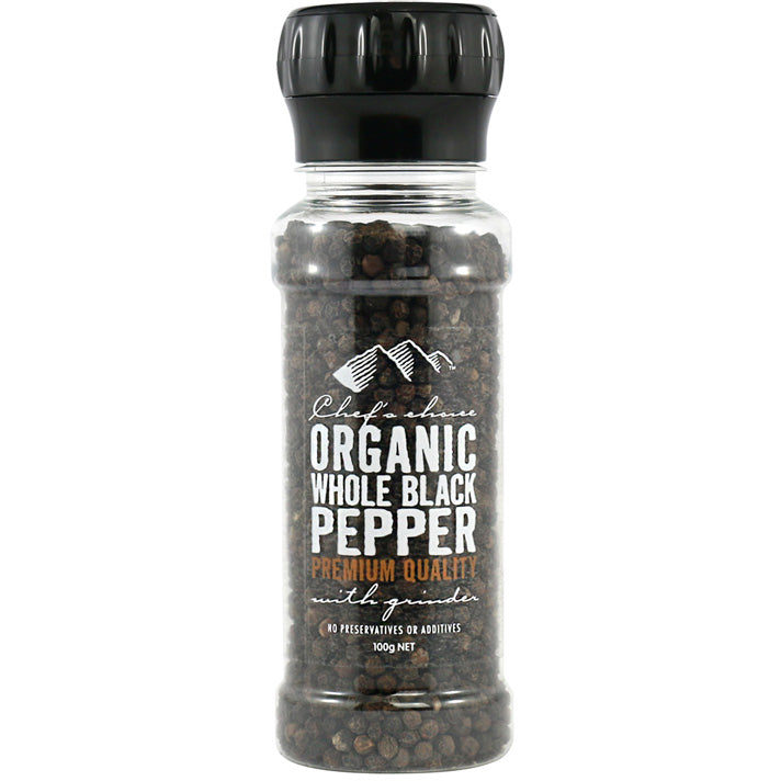 Chef's Choice Organic Whole Black Pepper With Grinder