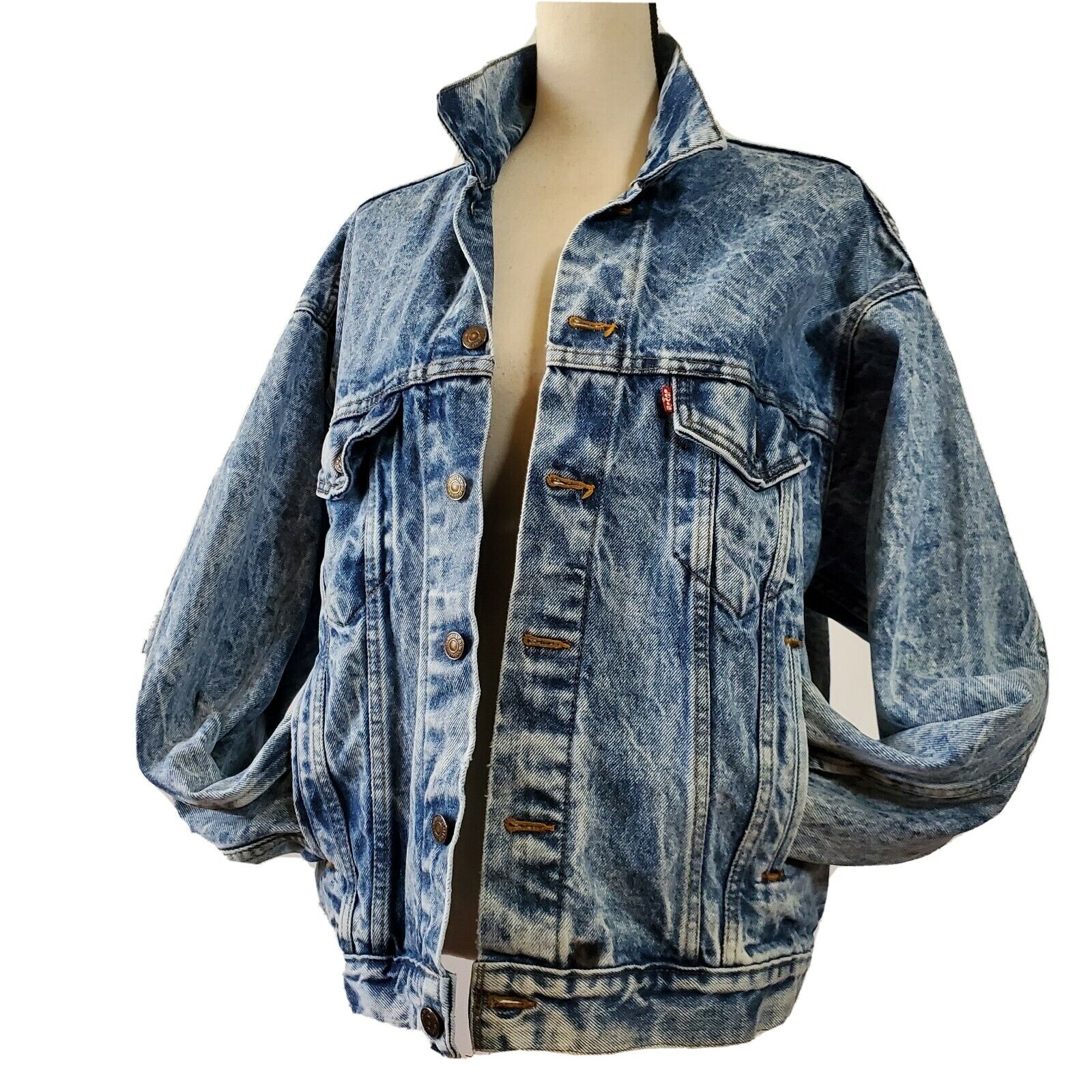 80s Levi's Acid Washed Denim Trucker Jacket - Size Large