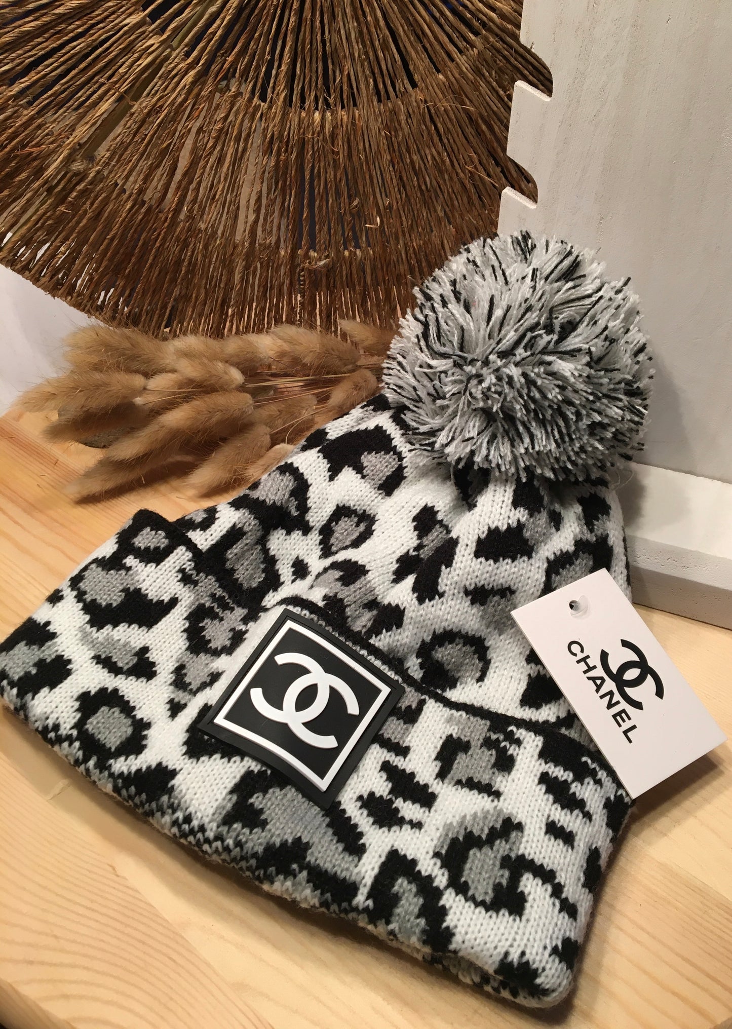 chanel leopard beanie