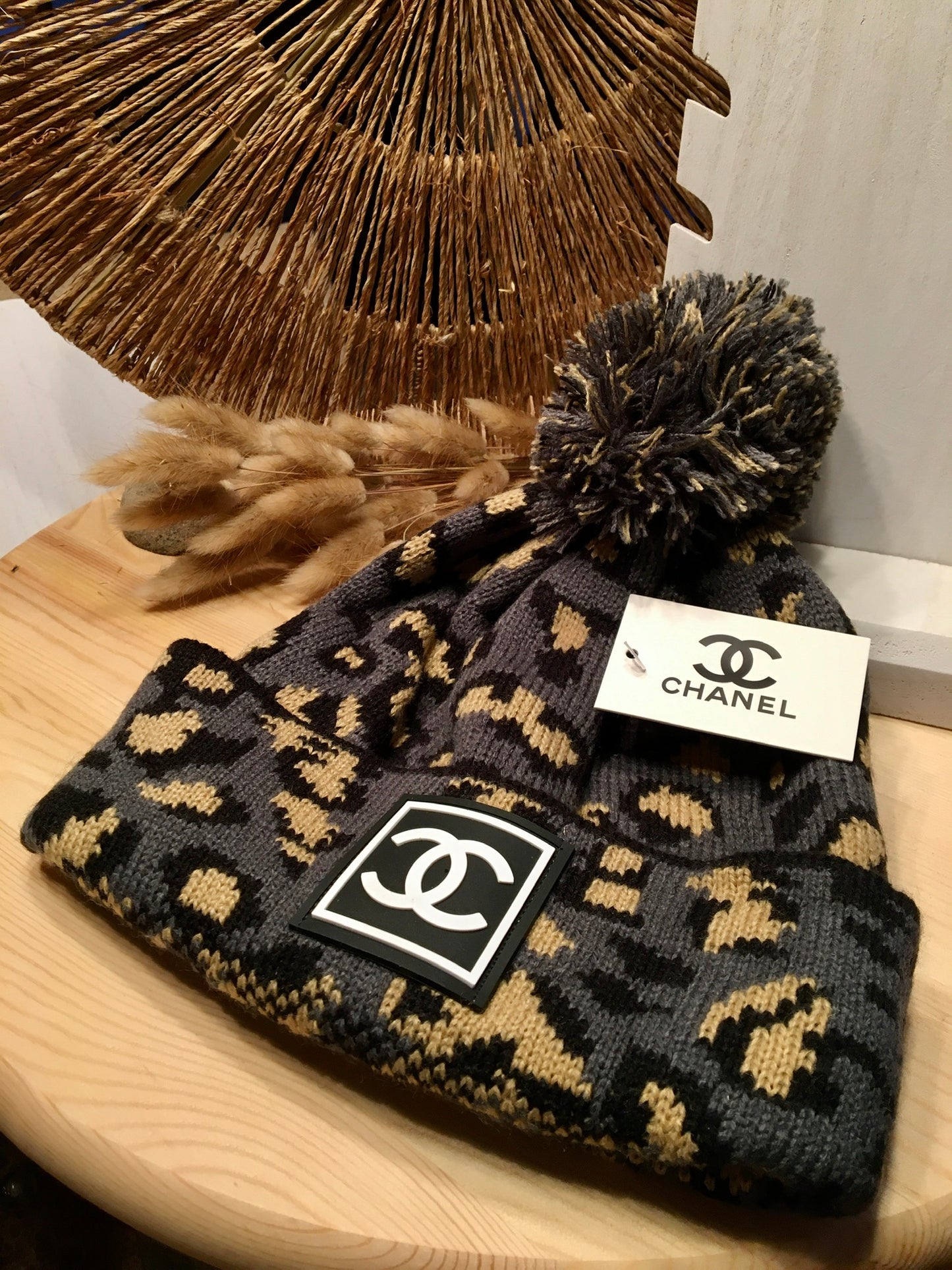 chanel leopard beanie