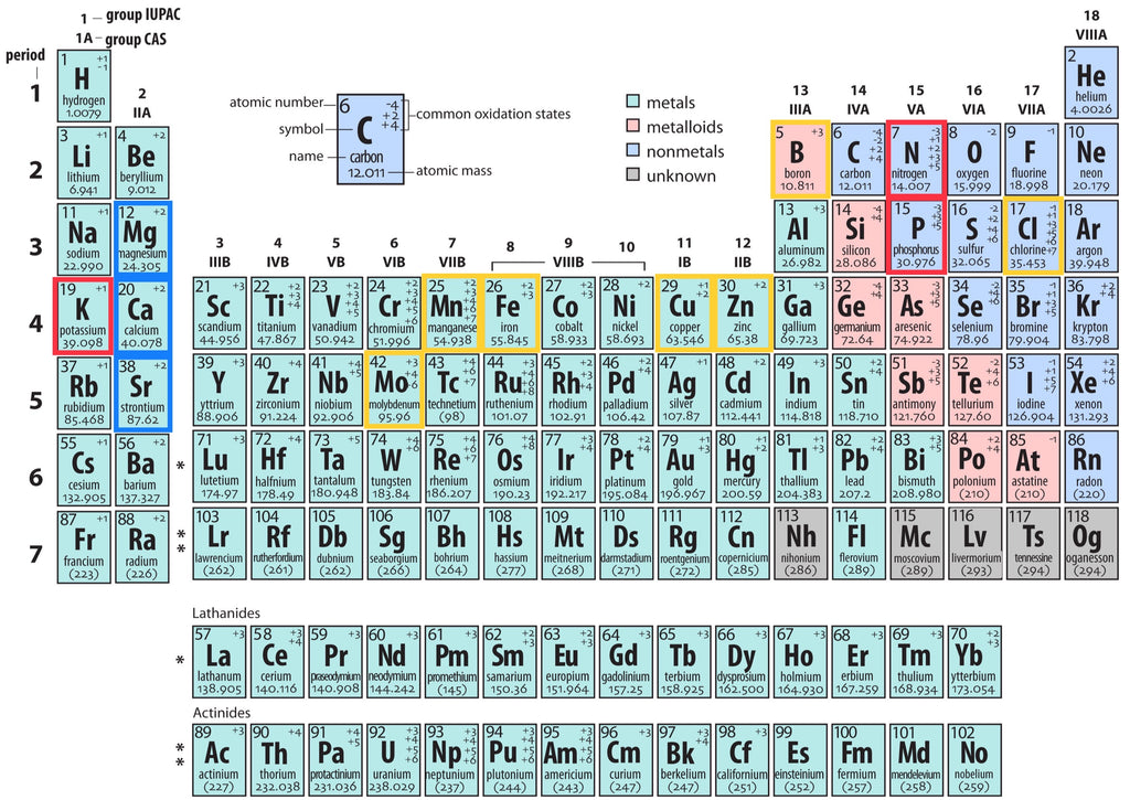 Hydroponic Nutrients Guide - Periodic Table with Key Elements