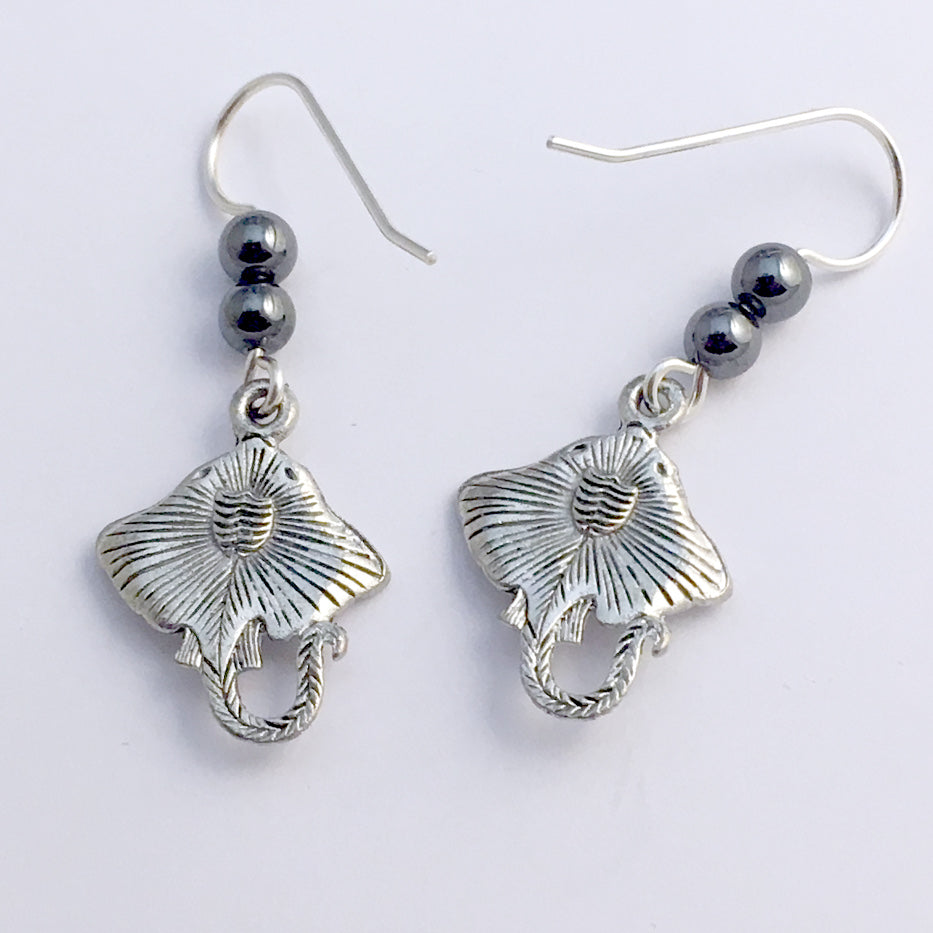 Pewter & Sterling silver manta ray dangle earrings-ocean,rays,devil ...
