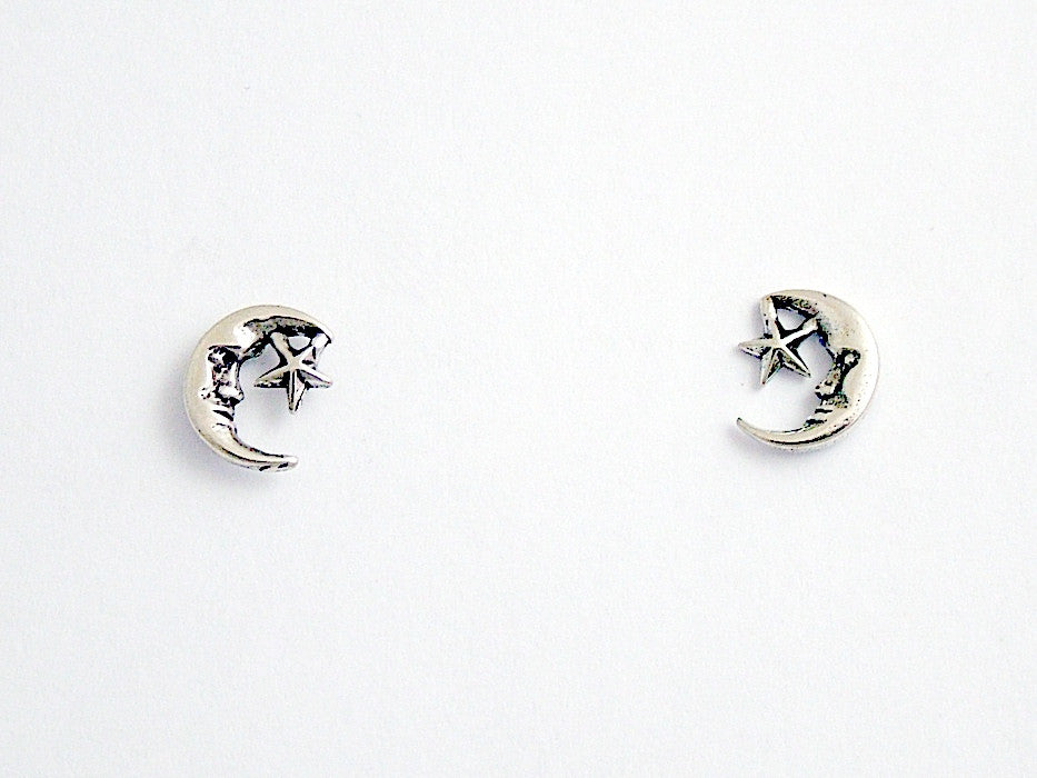 Sterling Silver and Surgical Steel Crescent Moon & Star stud earrings ...