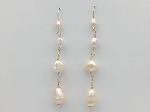 14k gold filled wire and Freshwater Pearl dangle earrings- 2 inches lo ...