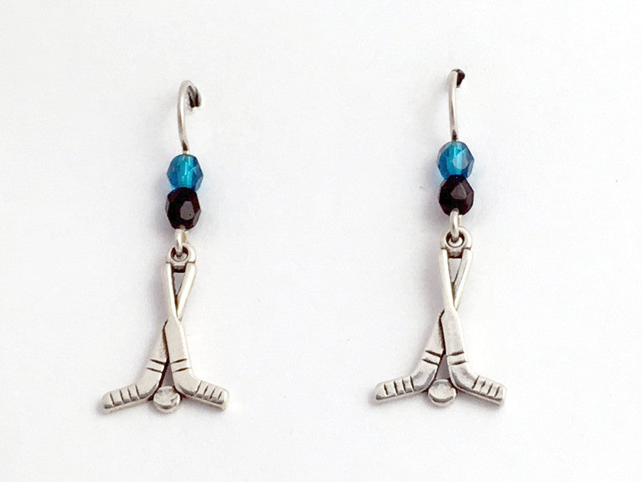 Sterling Silver ice hockey sticks dangle earrings skates, team colors