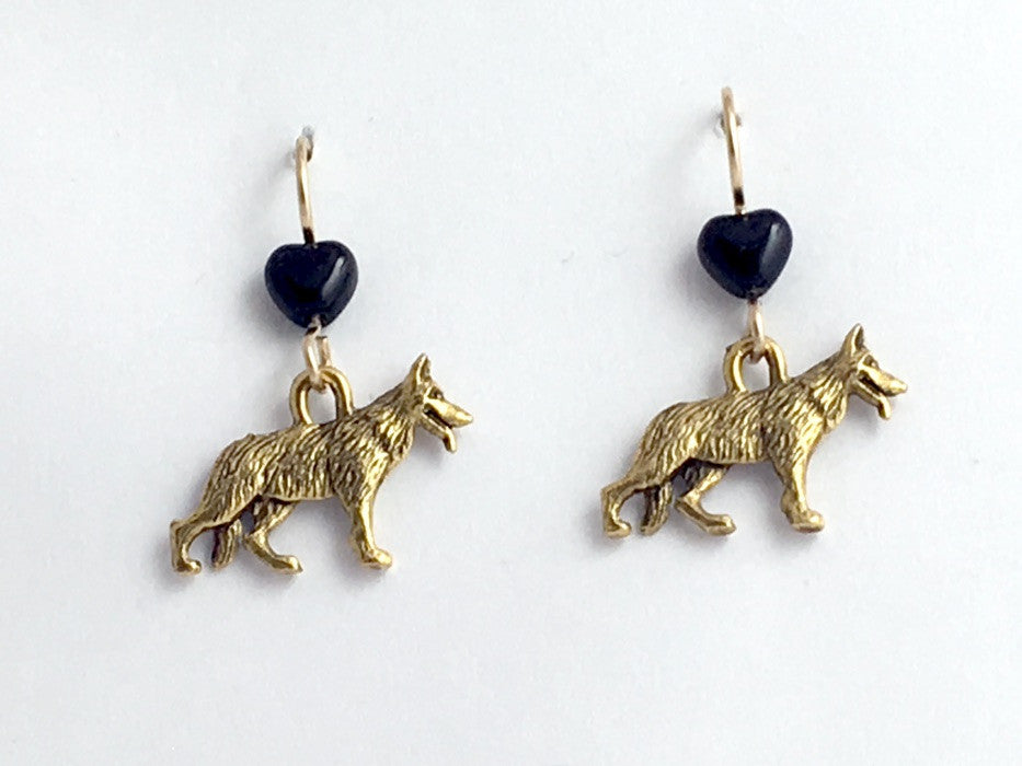 Gold tone pewter and 14k gf earwire German Shepherd dog earrings- canine- K-9