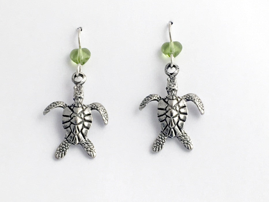 Pewter & Sterling silver large sea turtle dangle earrings-ocean,turtles ...