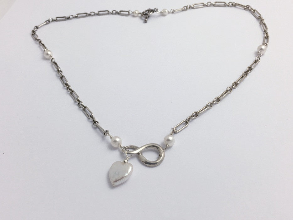 20 inch sterling silver long and short chain Infinity Necklace, freshw ...