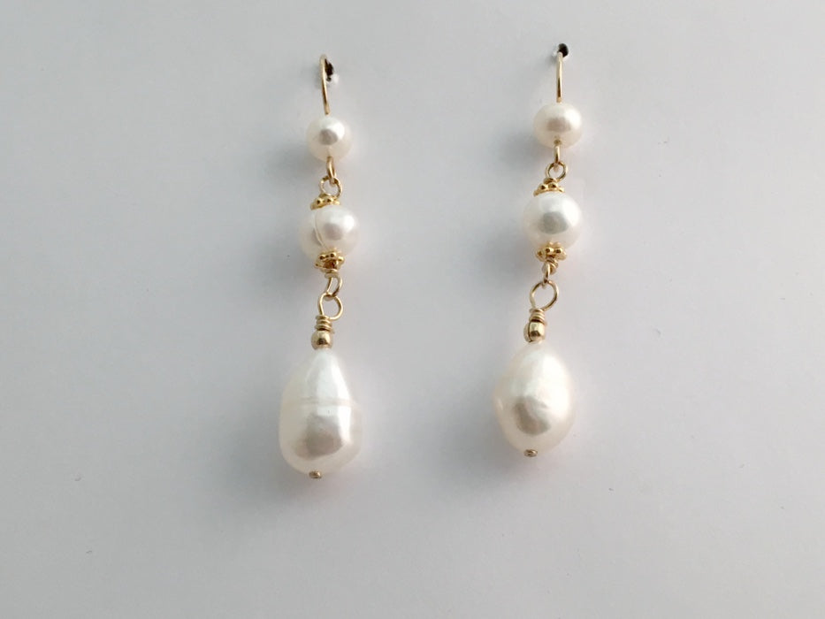 14k gold filled wire and Freshwater Pearl dangle earrings- 2 inches lo ...