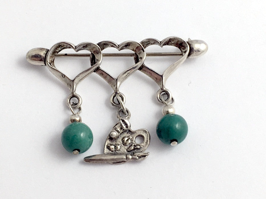 Sterling Silver Artist Pin Or Brooch Hearts Turquoise Palette Pai