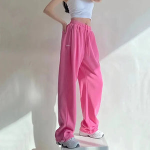 Rimocy Hot Pink Wide Leg Sweatpants for Women High Waisted Causal Sports Trousers - 90shopping Co LLC