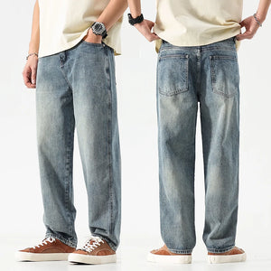 Wide Leg Jeans Men Baggy Pants Oversize Jeans Loose Fit Light Blue Streetwear - 90shopping Co LLC