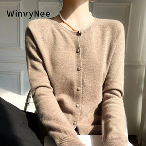 Women 100% Wool Cardigans Sweater Solid Casual Warm Outerwear - 90shopping Co LLC