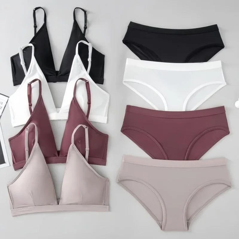 Women Seamless Bras Set Low Rise Panties Non Wired Bra Comfort Bralette