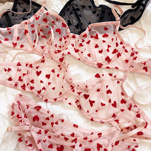 Lingerie Thongs Set Ultra Thin Transparent Bra Women Underwire Push Up Bra - 90shopping Co LLC