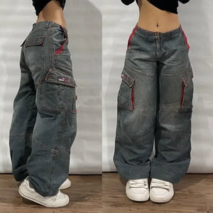 Y2K Baggy Jeans Womens Multi-pocket Washed Vintage Jeans - 90shopping Co LLC
