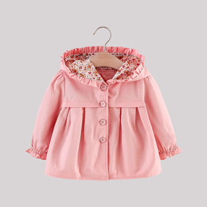 Spring And Autumn Children'S Coat Girls Sweet Solid Hooded Cotton Outwear - 90shopping Co LLC