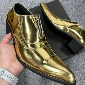 Gold Height Increase Men Shoes Formal Leather Slip-On High Heels Dress Shoes - 90shopping Co LLC