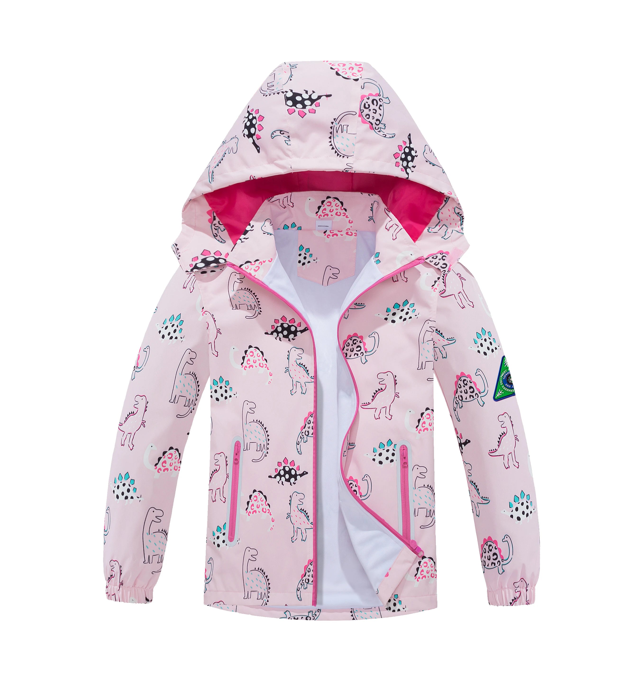 Girls Dinosaur Printing Rain Jacket For Kids Waterproof Coat With Removable Hood Lightweight Hooded Mesh Lined Raincoats Windbre