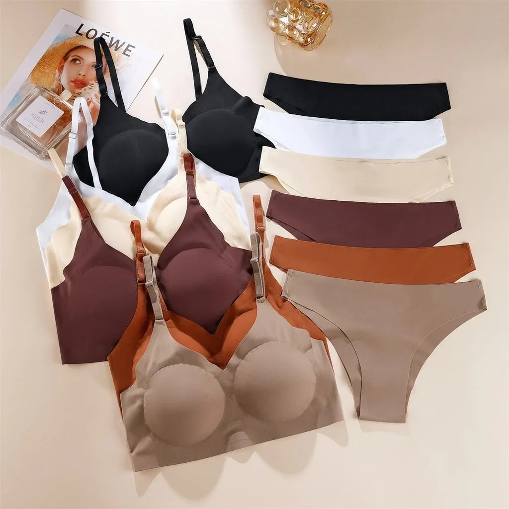 Women Underwear Set Ice Silk Seamless panties Low Waist Beautiful Back