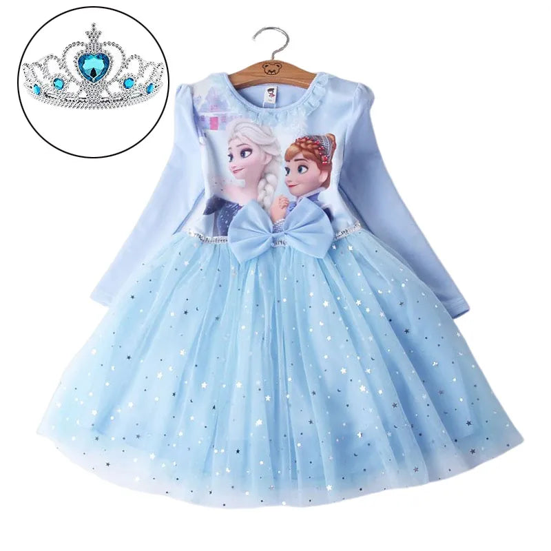 DISNEY Girls Princess Elsa Anna Print Casual Clothes Frock Long Sleeve