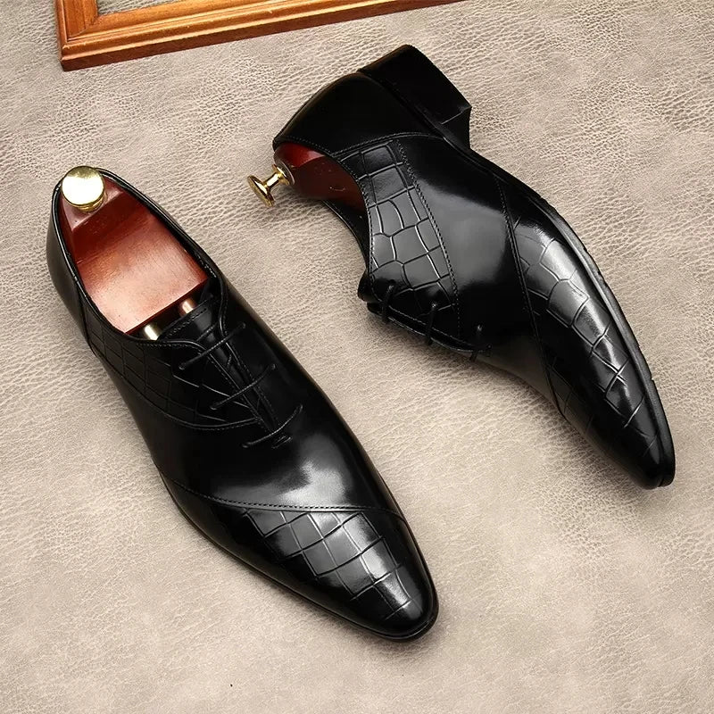 HKDQ Italian Mens Black Dress Shoes Wedding Genuine Leather Lace Up Mens Oxford