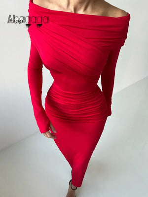 Evening Dresses: Maxi Dresses Street Wear Off Shoulder Casual  Long Sleeve - 90shopping Co LLC