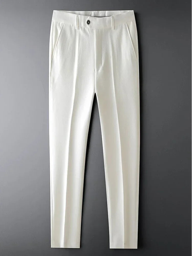 Slim Fit 9 Cropped Male Suit Trousers White Men's Summer Pants Tressed Luxury