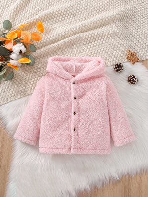 Autumn/Winter Baby Girls Outdoor Casual Fashion Windproof Warm Ocean Comfort Cute Pink Fluffy Hooded Single Breasted Coat - 90shopping Co LLC