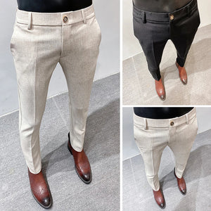 Men's Linen Suit Trousers Male Slim Fit Solid Color Business Casual Pants - 90shopping Co LLC