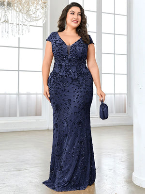 Evening Dresses: Plus Size Elegant Blue Evening Dress For Women - 90shopping Co LLC
