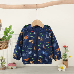 Baby Coat Boys' Hooded Zipper Jacket Children'S Cartoon Print Windproof Casual Coat - 90shopping Co LLC