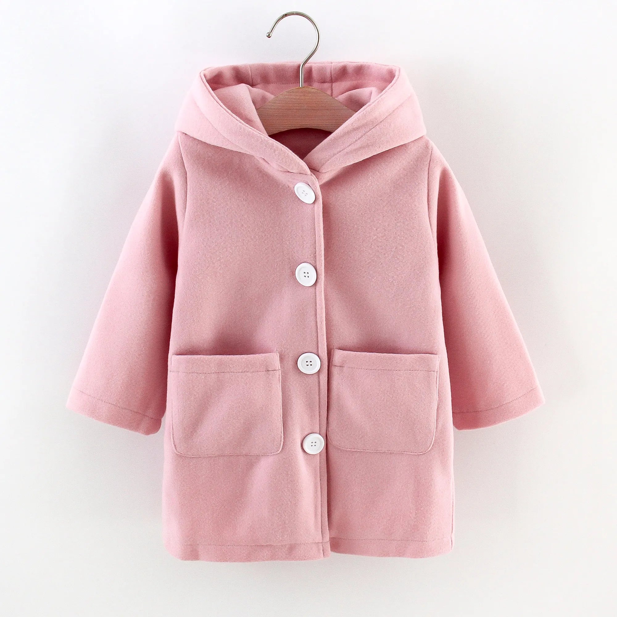 Children's Autumn Woolen Coat Long Girls' Autumn/Winter Thickened Hooded Top Woolen Girl Baby Jacket