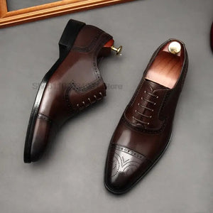 Luxury Italian Men's Oxford Genuine Leather Shoes Men Dress Shoes Brown Black - 90shopping Co LLC