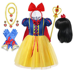 Snow White Princess Dress Kids Girl Costume With Cape Headwear Halloween - 90shopping Co LLC