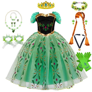 Green Anna Dress Summer Birthday Party Costume Child Princess Party Gown Kids - 90shopping Co LLC