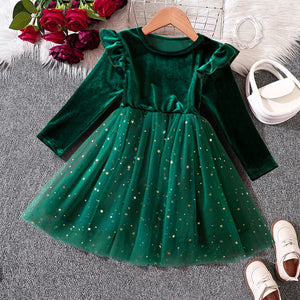 Red/Green Christmas Dress for Girls Winter Sequin Ruffle Long Sleeve Princess Dresses - 90shopping Co LLC