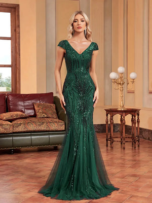 Formal attire Dresses: Sleeveless Green Sequin Formal Evening Dress Women - 90shopping Co LLC