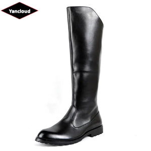 Fall Winter Knee High Black Long Soft Leather Military Boots Mens Formal - 90shopping Co LLC