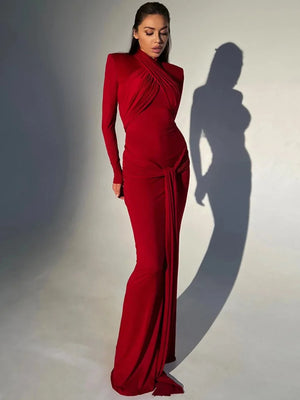 Evening Dresses: Maxi Dress Women Halter Collar Shoulder Pad Bodycon Long Dresses - 90shopping Co LLC