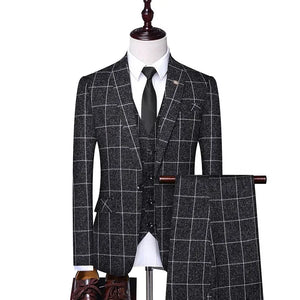 Fashion Business Casual Gentleman Men's Italian Style Elegant Plaid Slim Formal - 90shopping Co LLC