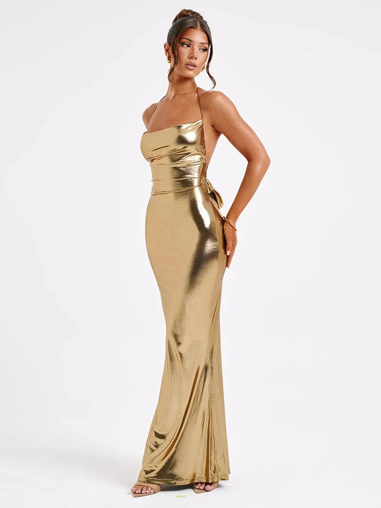 Evening Dresses: Elegant Temperament Formal Dress Halter Backless Bandage