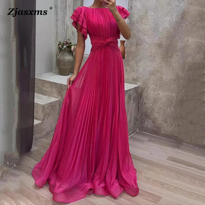 Women Maxi Dress Elegant Lady O Neck Short Ruffled Sleeve A Line Dress - 90shopping Co LLC