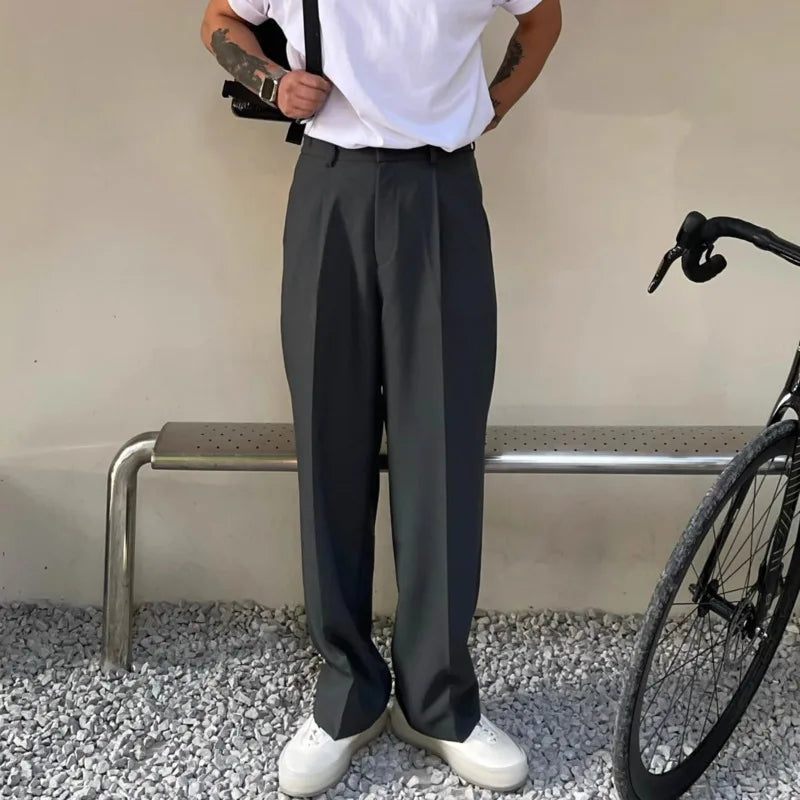 Gray Suit Pants Men Fashion Business Society Mens Dress Pants Korean Loose Straight Pants Mens