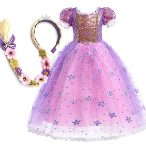 Children Halloween Costume Little Girls Rapunzel Costume Sequins Purple Dress - 90shopping Co LLC