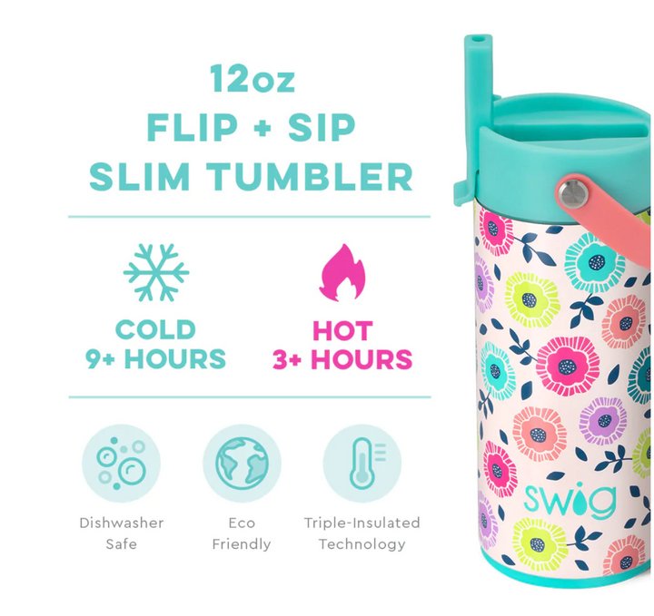 Swig Life 12oz Insulated Water Bottle for Kids with Straw & Flip + Sip  Handle Dishwasher Safe Cup Holder Friendly Stainless Steel Water Bottle for  Girls and Boys (Dipsy Dots)