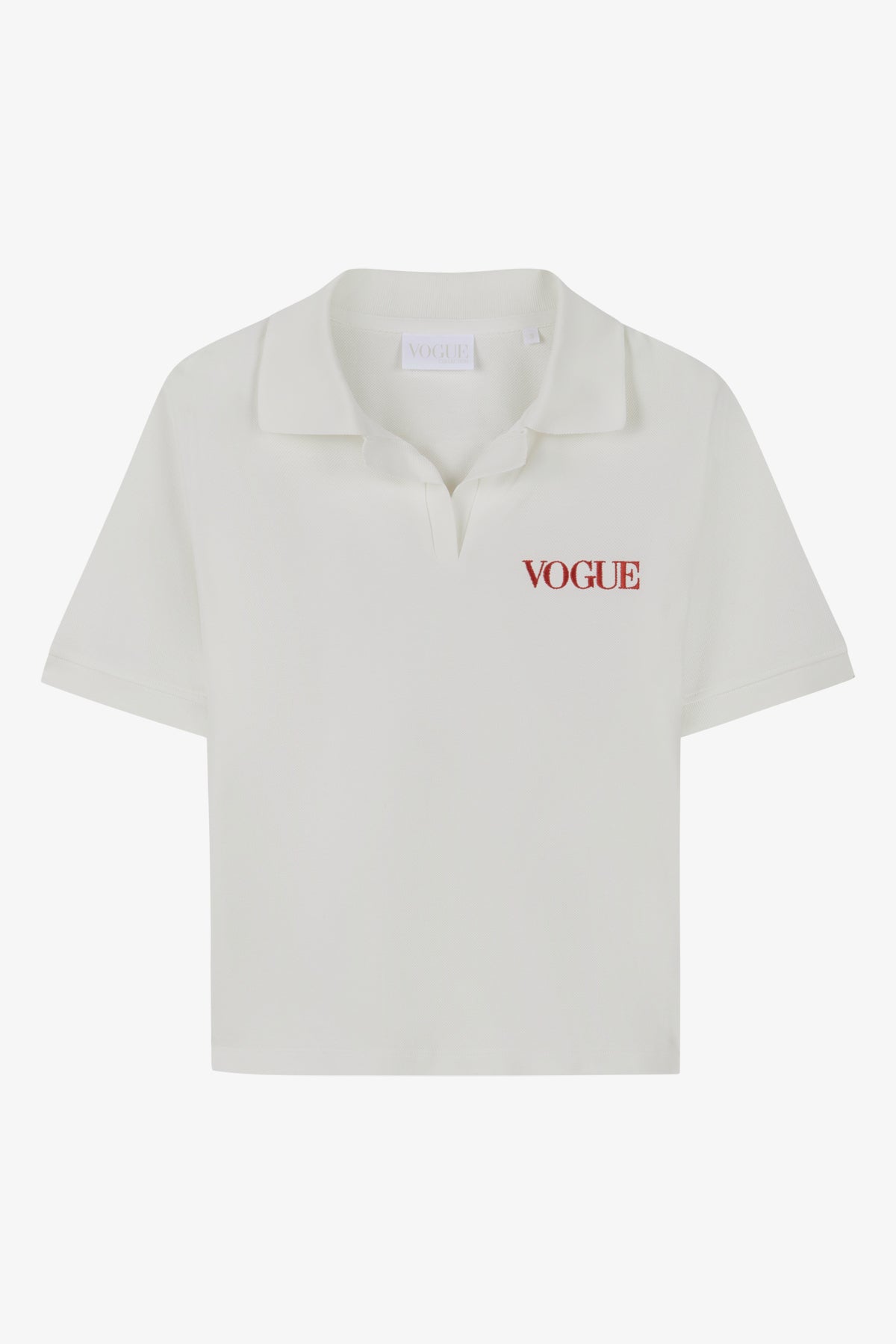 Polo VOGUE Blanco Con Logo Rojo Bordado, XS / Blanco