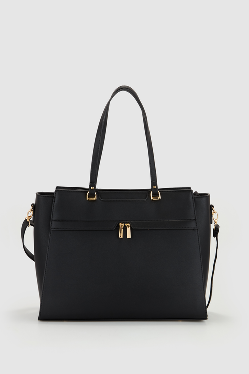 Medium Sized Hand Bag In Croco Deep Cut Textured Black Leather