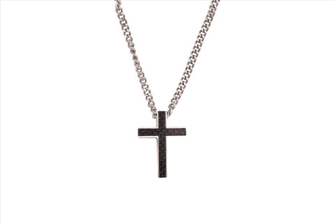 Stainless Steel Carbon Fibre Cross Pendant On Curb Link Chain