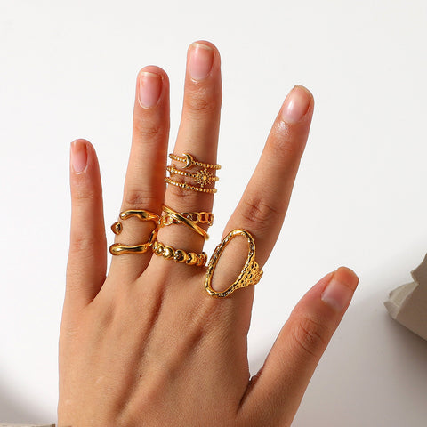 Gold Metal Wide Band 4 Fingers Rings Set BOSS Women Trendy – alwaystyle4you